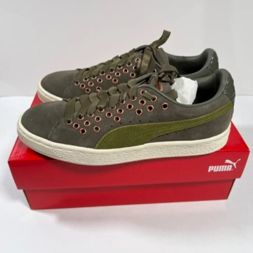 Puma Women's Size 7.5 Suede XL Lace VR Sneakers Green Olive Night Avocado Rivets